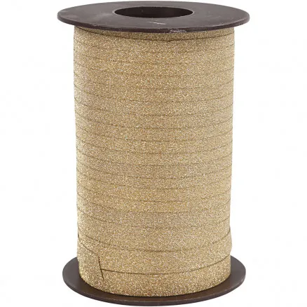 Presentband, guld, B: 10 mm, glitter, 100 m/ 1 rl.